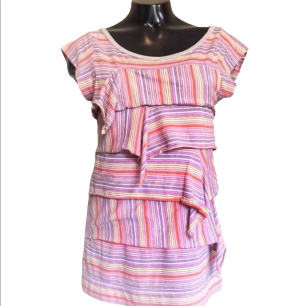 🌈Marc by Marc Jacobs boho asymmetric layers pastel striped short sleeve top XS